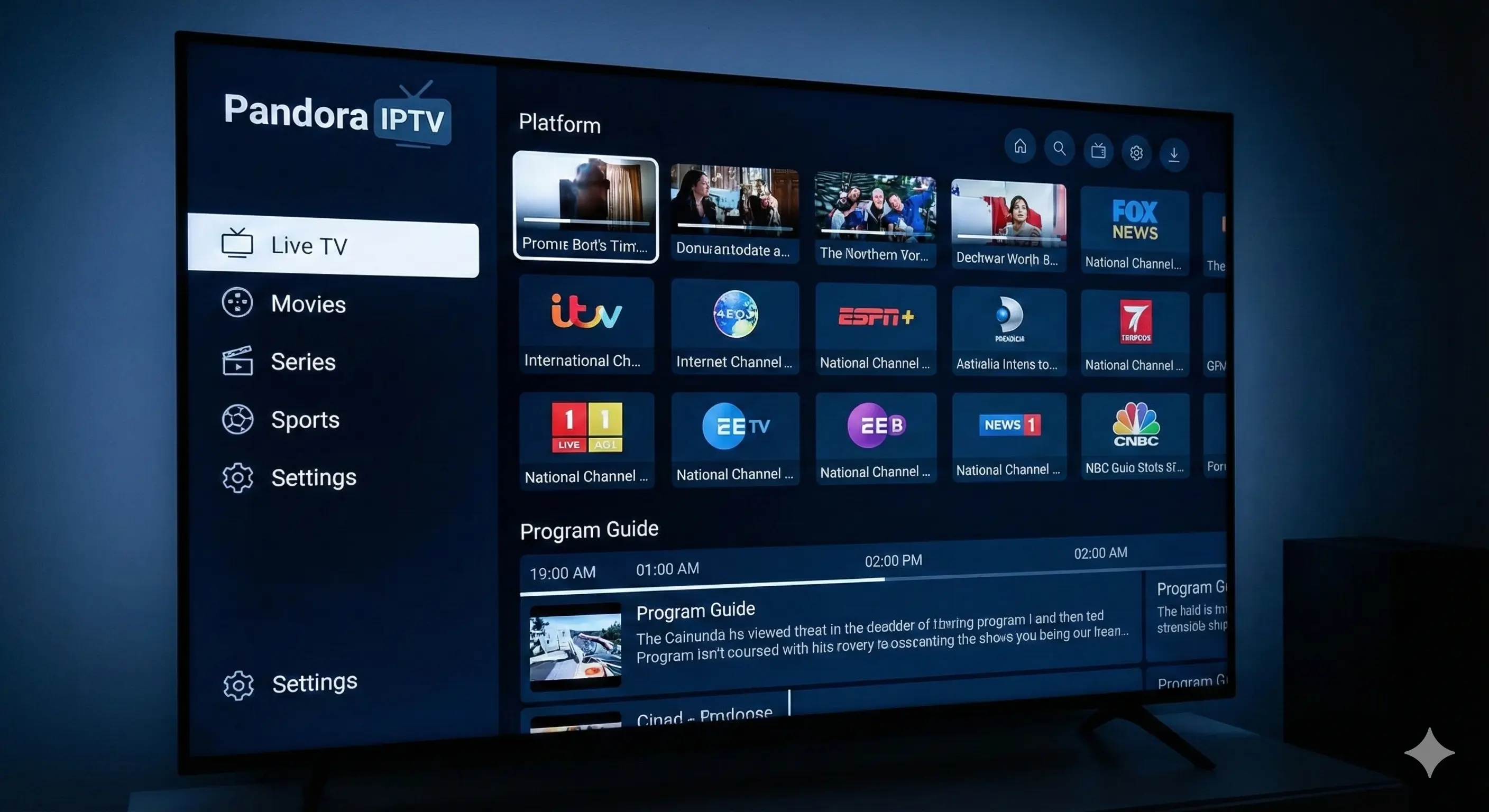Pandora IPTV Interface op Smart TV