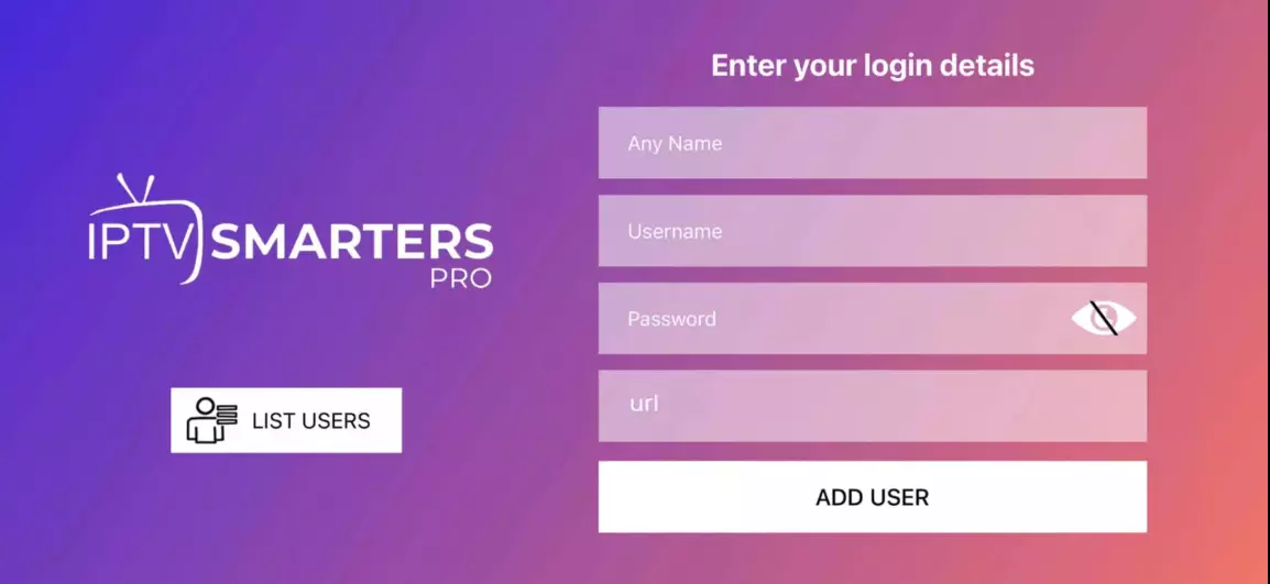 Smarters Login Screen
